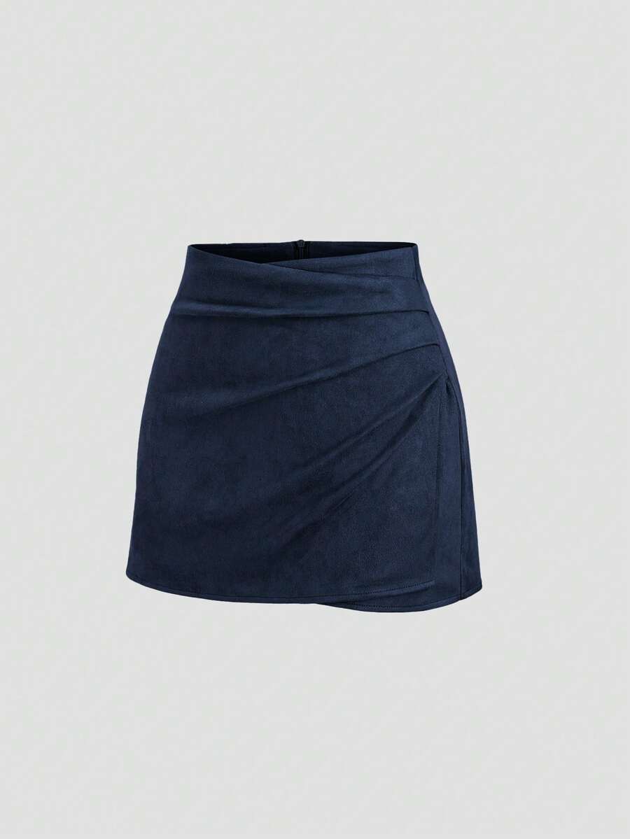 Sweetra Vintage Italian Style Maillard Color Pleated Bodycon Skirt, Sexy & Alluring For Autumn/Winter