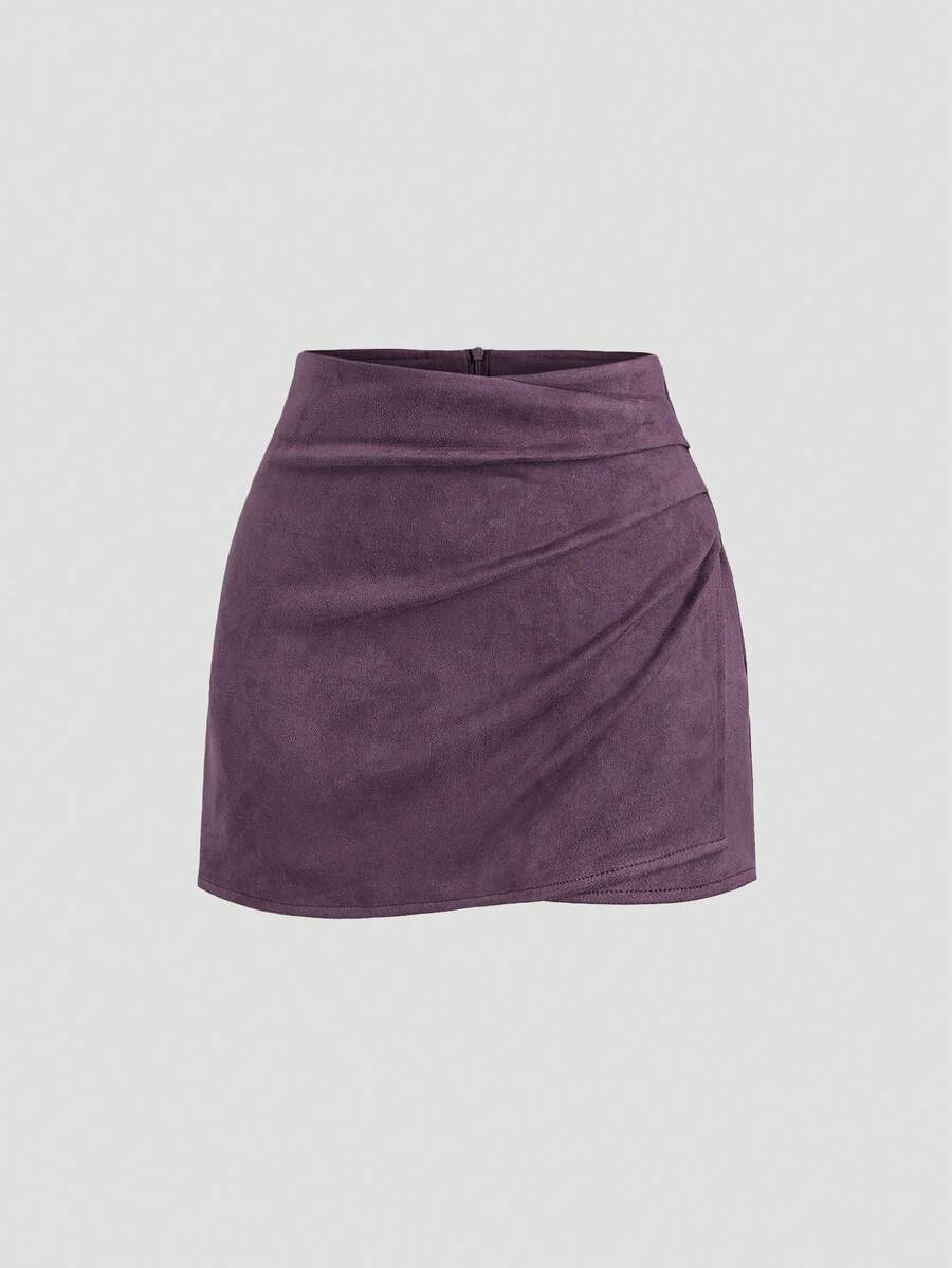 Sweetra Vintage Italian Style Maillard Color Pleated Bodycon Skirt, Sexy & Alluring For Autumn/Winter
