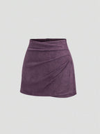 Sweetra Vintage Italian Style Maillard Color Pleated Bodycon Skirt, Sexy & Alluring For Autumn/Winter