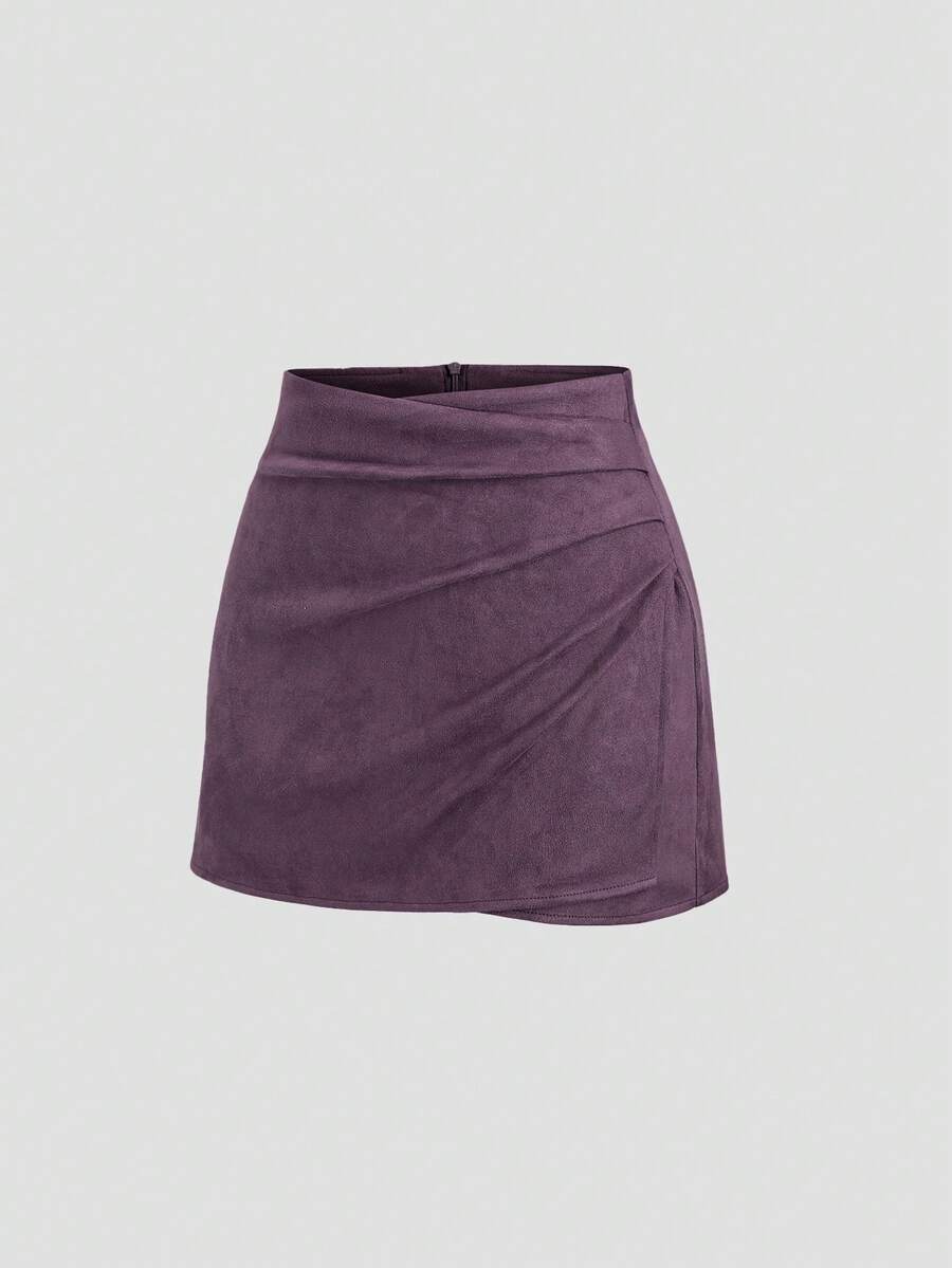 Sweetra Vintage Italian Style Maillard Color Pleated Bodycon Skirt, Sexy & Alluring For Autumn/Winter