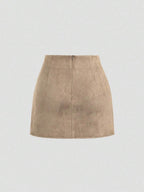 Sweetra Vintage Italian Style Maillard Color Pleated Bodycon Skirt, Sexy & Alluring For Autumn/Winter