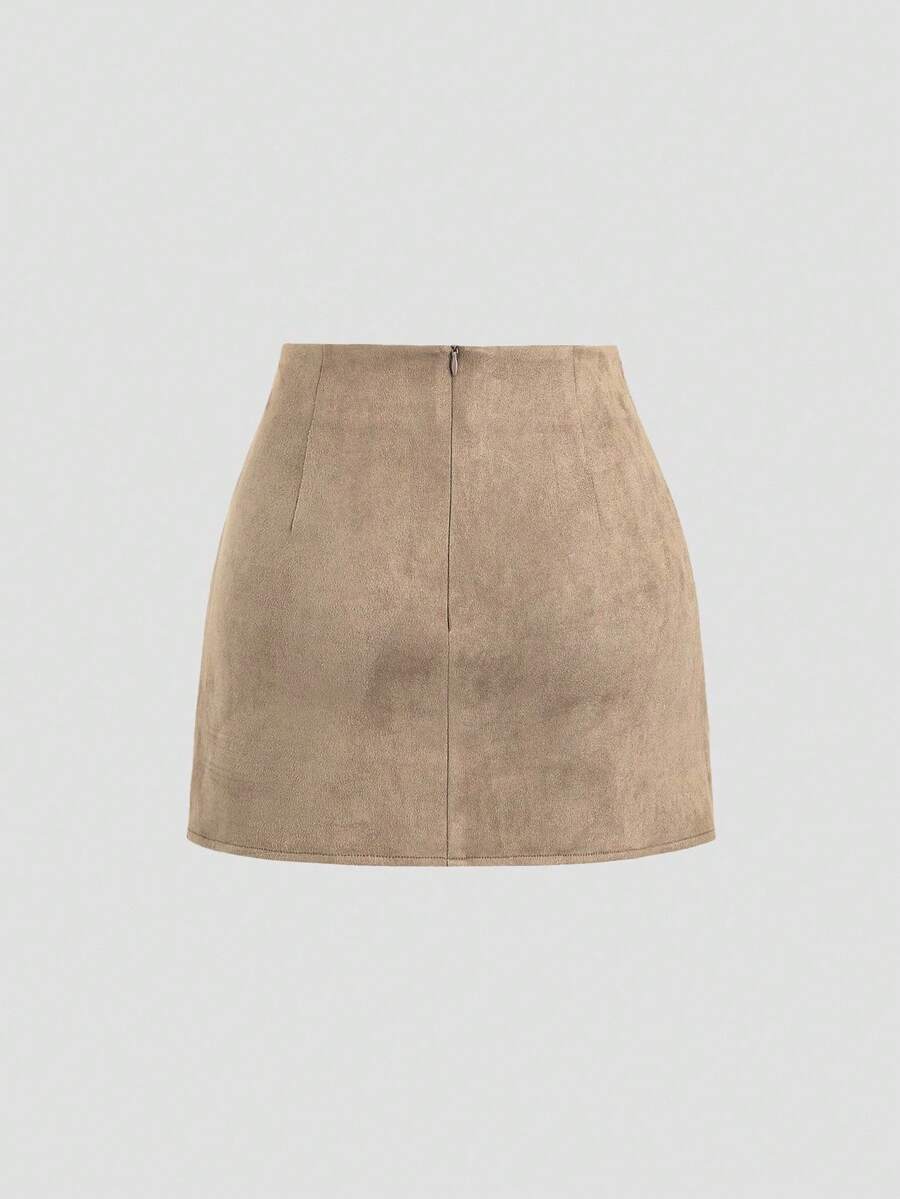 Sweetra Vintage Italian Style Maillard Color Pleated Bodycon Skirt, Sexy & Alluring For Autumn/Winter