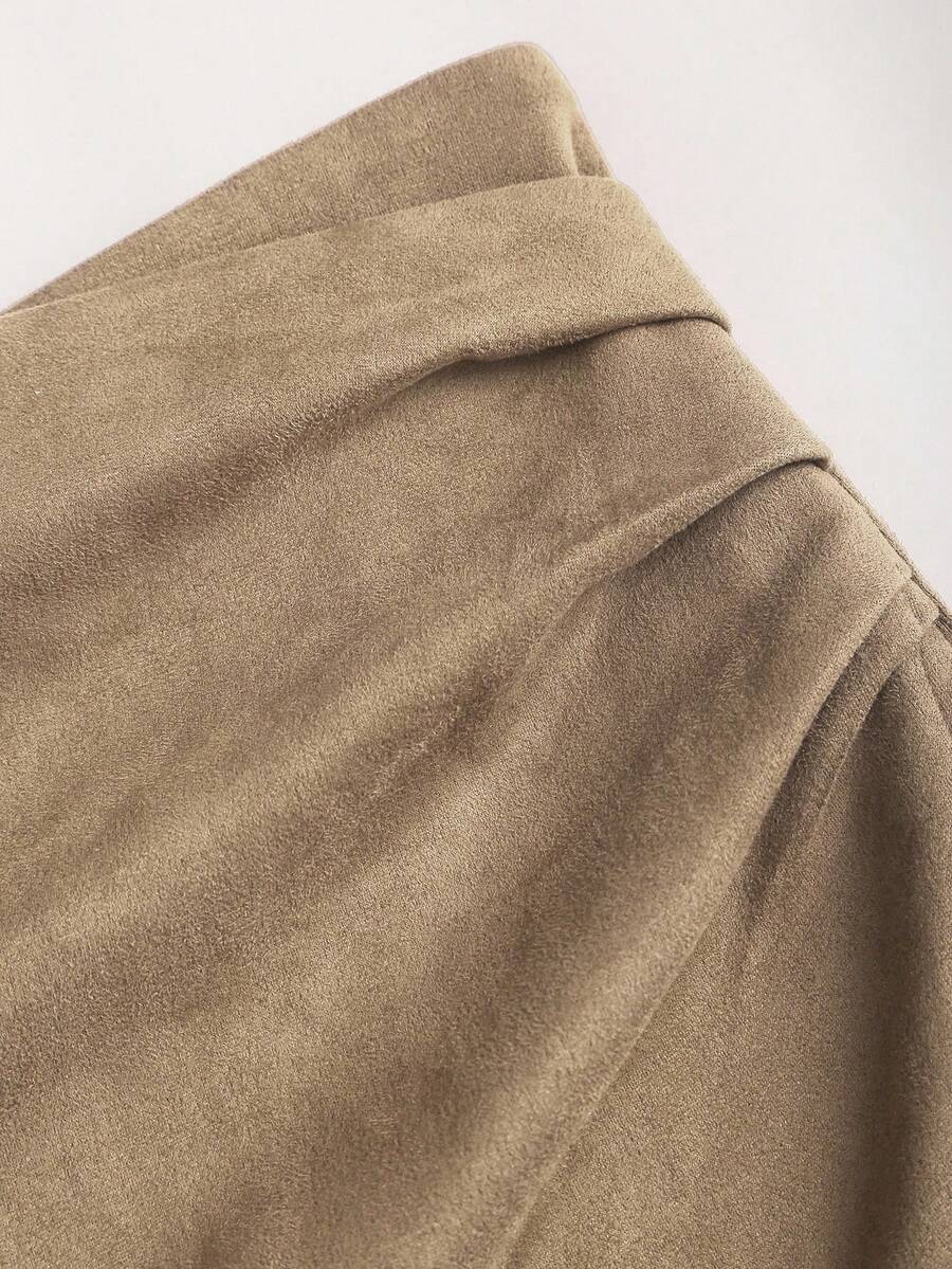 Sweetra Vintage Italian Style Maillard Color Pleated Bodycon Skirt, Sexy & Alluring For Autumn/Winter