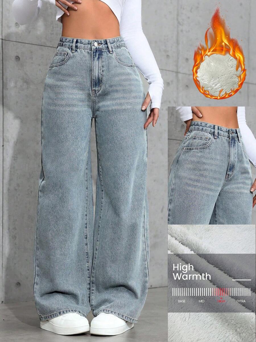 SHEIN ICON Casual Relaxed-Fit High-Waist Straight Leg Denim Jeans