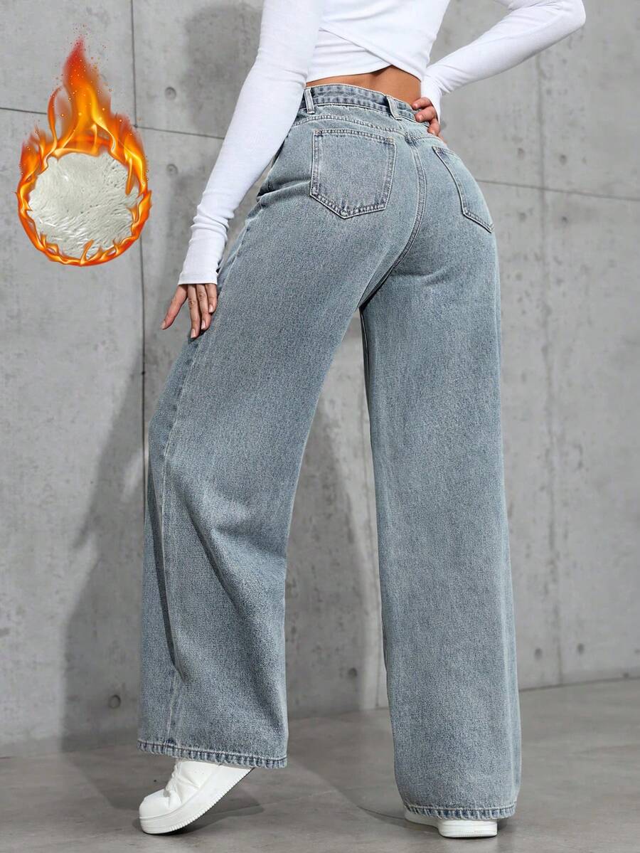 SHEIN ICON Casual Relaxed-Fit High-Waist Straight Leg Denim Jeans