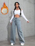 SHEIN ICON Casual Relaxed-Fit High-Waist Straight Leg Denim Jeans