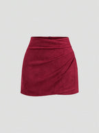 Sweetra Vintage Italian Style Maillard Color Pleated Bodycon Skirt, Sexy & Alluring For Autumn/Winter