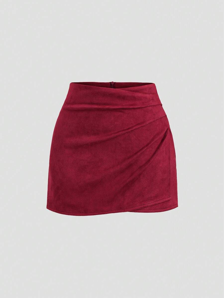 Sweetra Vintage Italian Style Maillard Color Pleated Bodycon Skirt, Sexy & Alluring For Autumn/Winter