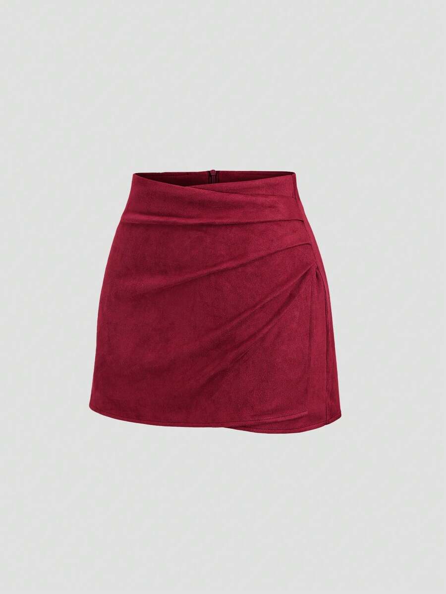 Sweetra Vintage Italian Style Maillard Color Pleated Bodycon Skirt, Sexy & Alluring For Autumn/Winter