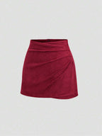 Sweetra Vintage Italian Style Maillard Color Pleated Bodycon Skirt, Sexy & Alluring For Autumn/Winter