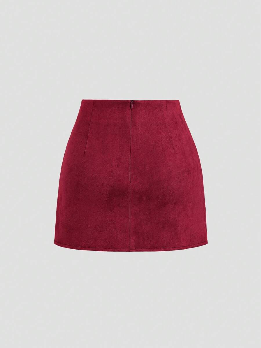 Sweetra Vintage Italian Style Maillard Color Pleated Bodycon Skirt, Sexy & Alluring For Autumn/Winter