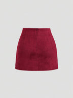 Sweetra Vintage Italian Style Maillard Color Pleated Bodycon Skirt, Sexy & Alluring For Autumn/Winter