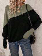 SHEIN LUNE Two Tone Batwing Sleeve Sweatshirt Graduation,Back To School Outfits,Graduation,Teacher Outfits For Women,Back To School In Fall/Winter Women Long Sleeve Tops Winter Tops For Women Pullover For Women Women Sweater Oversized Sweatshirt Woman,Fall,Fall Clothes For Women