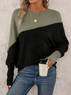 SHEIN LUNE Two Tone Batwing Sleeve Sweatshirt Graduation,Back To School Outfits,Graduation,Teacher Outfits For Women,Back To School In Fall/Winter Women Long Sleeve Tops Winter Tops For Women Pullover For Women Women Sweater Oversized Sweatshirt Woman,Fall,Fall Clothes For Women