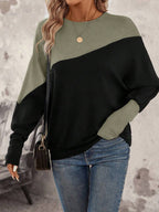 SHEIN LUNE Two Tone Batwing Sleeve Sweatshirt Graduation,Back To School Outfits,Graduation,Teacher Outfits For Women,Back To School In Fall/Winter Women Long Sleeve Tops Winter Tops For Women Pullover For Women Women Sweater Oversized Sweatshirt Woman,Fall,Fall Clothes For Women