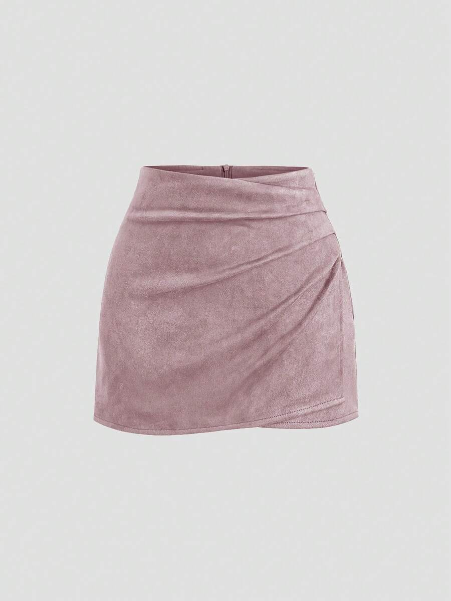 Sweetra Vintage Italian Style Maillard Color Pleated Bodycon Skirt, Sexy & Alluring For Autumn/Winter