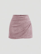 Sweetra Vintage Italian Style Maillard Color Pleated Bodycon Skirt, Sexy & Alluring For Autumn/Winter