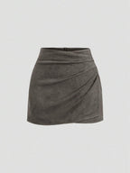 Sweetra Vintage Italian Style Maillard Color Pleated Bodycon Skirt, Sexy & Alluring For Autumn/Winter