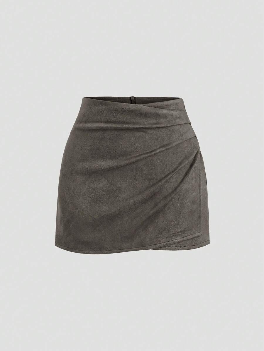 Sweetra Vintage Italian Style Maillard Color Pleated Bodycon Skirt, Sexy & Alluring For Autumn/Winter