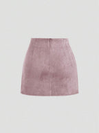 Sweetra Vintage Italian Style Maillard Color Pleated Bodycon Skirt, Sexy & Alluring For Autumn/Winter