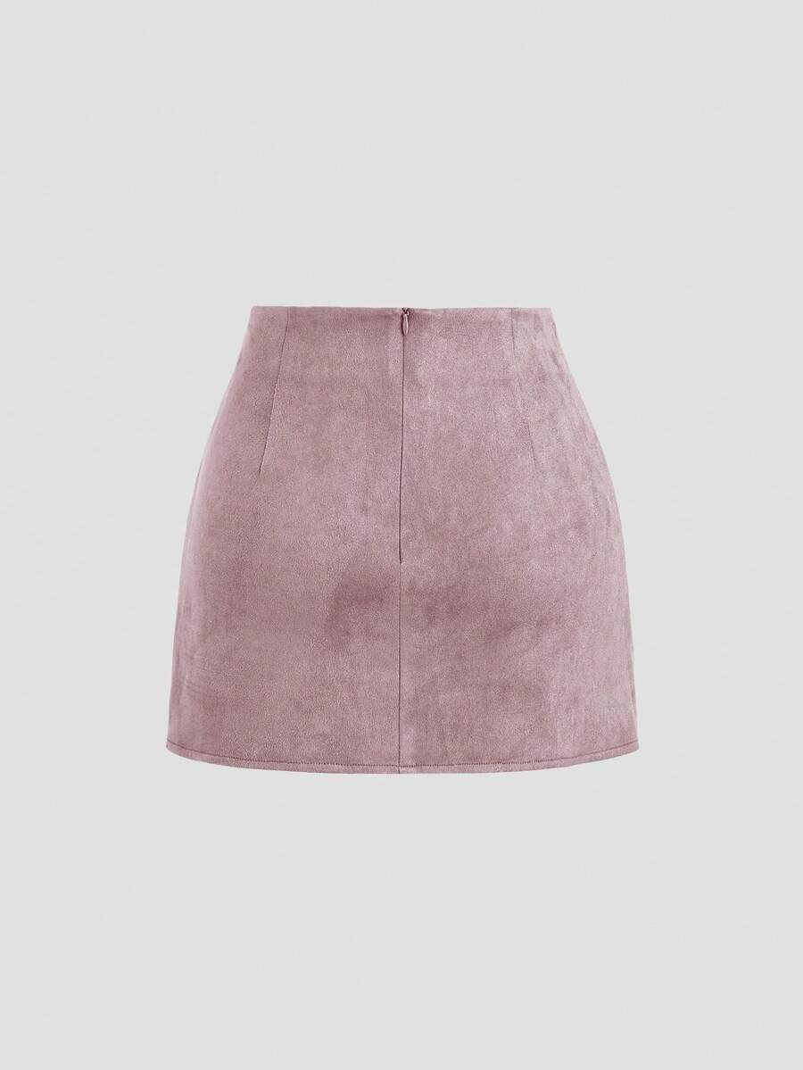 Sweetra Vintage Italian Style Maillard Color Pleated Bodycon Skirt, Sexy & Alluring For Autumn/Winter