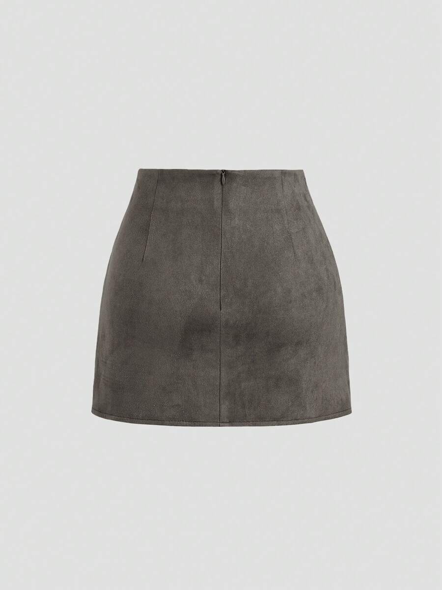 Sweetra Vintage Italian Style Maillard Color Pleated Bodycon Skirt, Sexy & Alluring For Autumn/Winter
