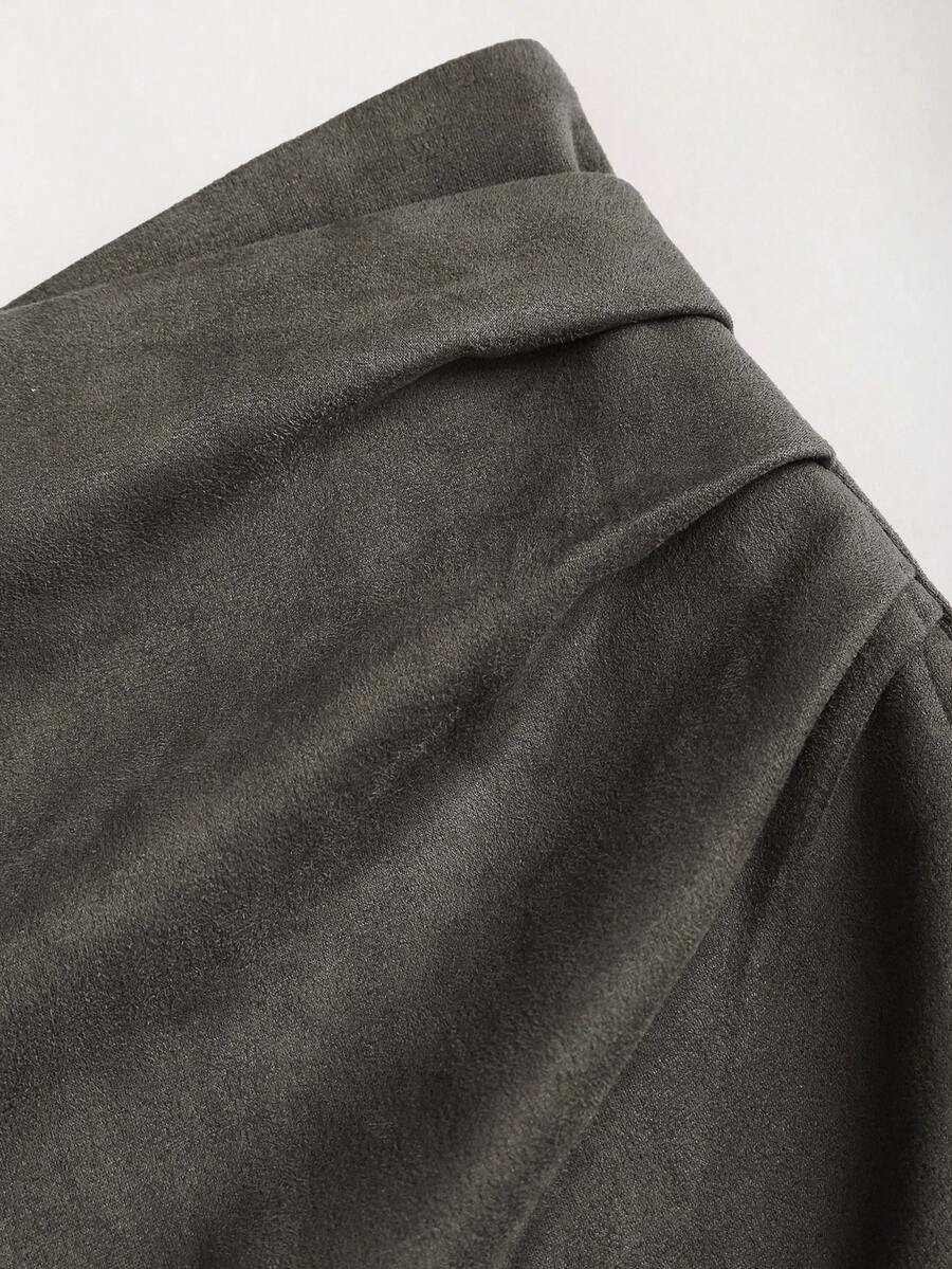 Sweetra Vintage Italian Style Maillard Color Pleated Bodycon Skirt, Sexy & Alluring For Autumn/Winter