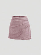 Sweetra Vintage Italian Style Maillard Color Pleated Bodycon Skirt, Sexy & Alluring For Autumn/Winter