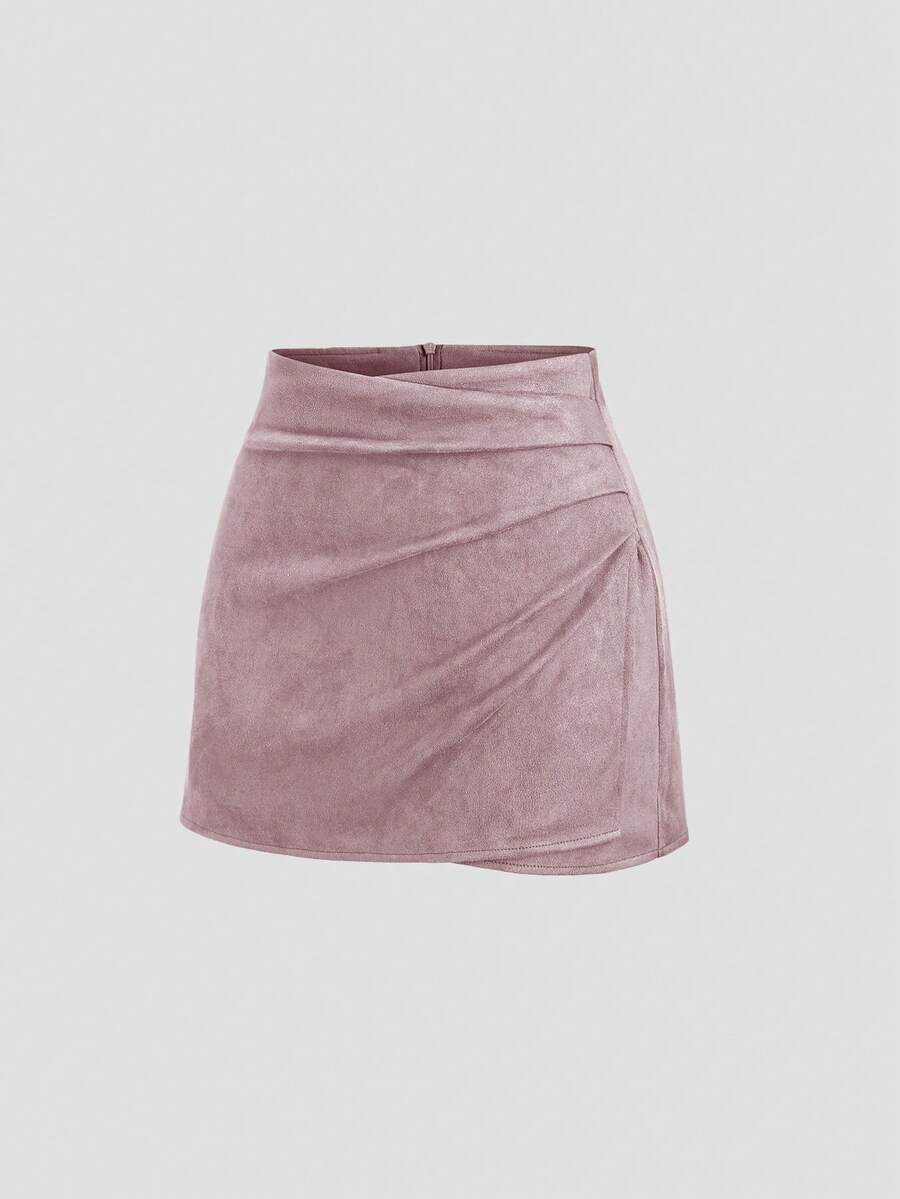 Sweetra Vintage Italian Style Maillard Color Pleated Bodycon Skirt, Sexy & Alluring For Autumn/Winter