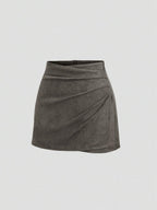 Sweetra Vintage Italian Style Maillard Color Pleated Bodycon Skirt, Sexy & Alluring For Autumn/Winter