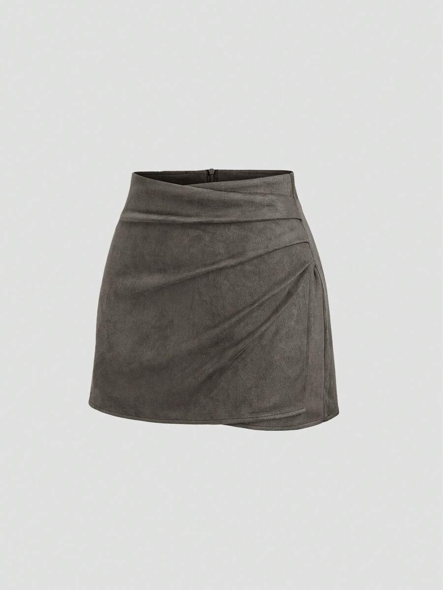 Sweetra Vintage Italian Style Maillard Color Pleated Bodycon Skirt, Sexy & Alluring For Autumn/Winter