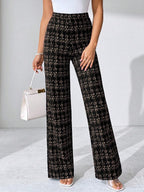 SHEIN Clasi Summer Elegant Women's Plaid Printed Elastic Knitted Pants, Suitable For Various Occasions, Suitable For Summer Vacation, Elegant Travel, And Daily Commuting Business Casual Woman