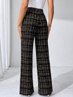 SHEIN Clasi Summer Elegant Women's Plaid Printed Elastic Knitted Pants, Suitable For Various Occasions, Suitable For Summer Vacation, Elegant Travel, And Daily Commuting Business Casual Woman