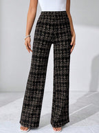 SHEIN Clasi Summer Elegant Women's Plaid Printed Elastic Knitted Pants, Suitable For Various Occasions, Suitable For Summer Vacation, Elegant Travel, And Daily Commuting Business Casual Woman
