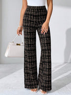 SHEIN Clasi Summer Elegant Women's Plaid Printed Elastic Knitted Pants, Suitable For Various Occasions, Suitable For Summer Vacation, Elegant Travel, And Daily Commuting Business Casual Woman