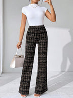 SHEIN Clasi Summer Elegant Women's Plaid Printed Elastic Knitted Pants, Suitable For Various Occasions, Suitable For Summer Vacation, Elegant Travel, And Daily Commuting Business Casual Woman