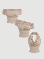 SHEIN MOD 3-Way Wear Women's Casual Solid Color Slim Fit Top For Summer, Cowl Neck Top, Off The Shoulder Top, Aesthetic Tops,Festival,Country,Beach Vacation Wear,Tea Party ,Modest ,Prom Top,Cute Tops Strapless Shirts Long Tube Tops Tube Tops Women Tube Top Pack,Winter ,Thanksgiving For Women,Sexy Tops , Summer Outfits , Spring/Summer , Spring Break Outfits , Carnival Costume1