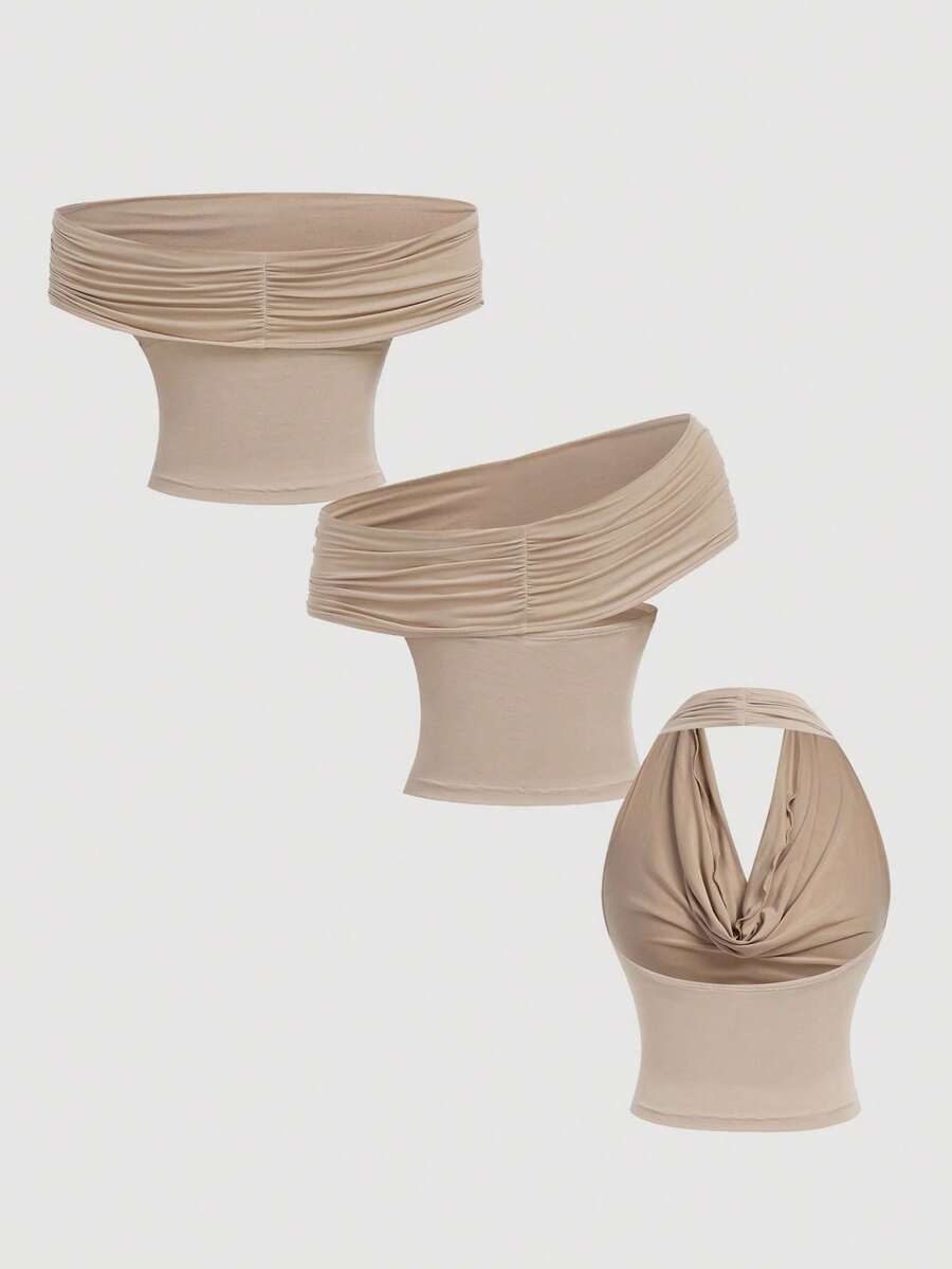 SHEIN MOD 3-Way Wear Women's Casual Solid Color Slim Fit Top For Summer, Cowl Neck Top, Off The Shoulder Top, Aesthetic Tops,Festival,Country,Beach Vacation Wear,Tea Party ,Modest ,Prom Top,Cute Tops Strapless Shirts Long Tube Tops Tube Tops Women Tube Top Pack,Winter ,Thanksgiving For Women,Sexy Tops , Summer Outfits , Spring/Summer , Spring Break Outfits , Carnival Costume1