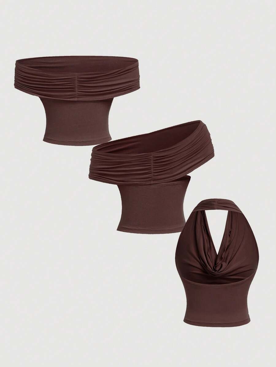 SHEIN MOD 3-Way Wear Women's Casual Solid Color Slim Fit Top For Summer, Cowl Neck Top, Off The Shoulder Top, Aesthetic Tops,Festival,Country,Beach Vacation Wear,Tea Party ,Modest ,Prom Top,Cute Tops Strapless Shirts Long Tube Tops Tube Tops Women Tube Top Pack,Winter ,Thanksgiving For Women,Sexy Tops , Summer Outfits , Spring/Summer , Spring Break Outfits , Carnival Costume1