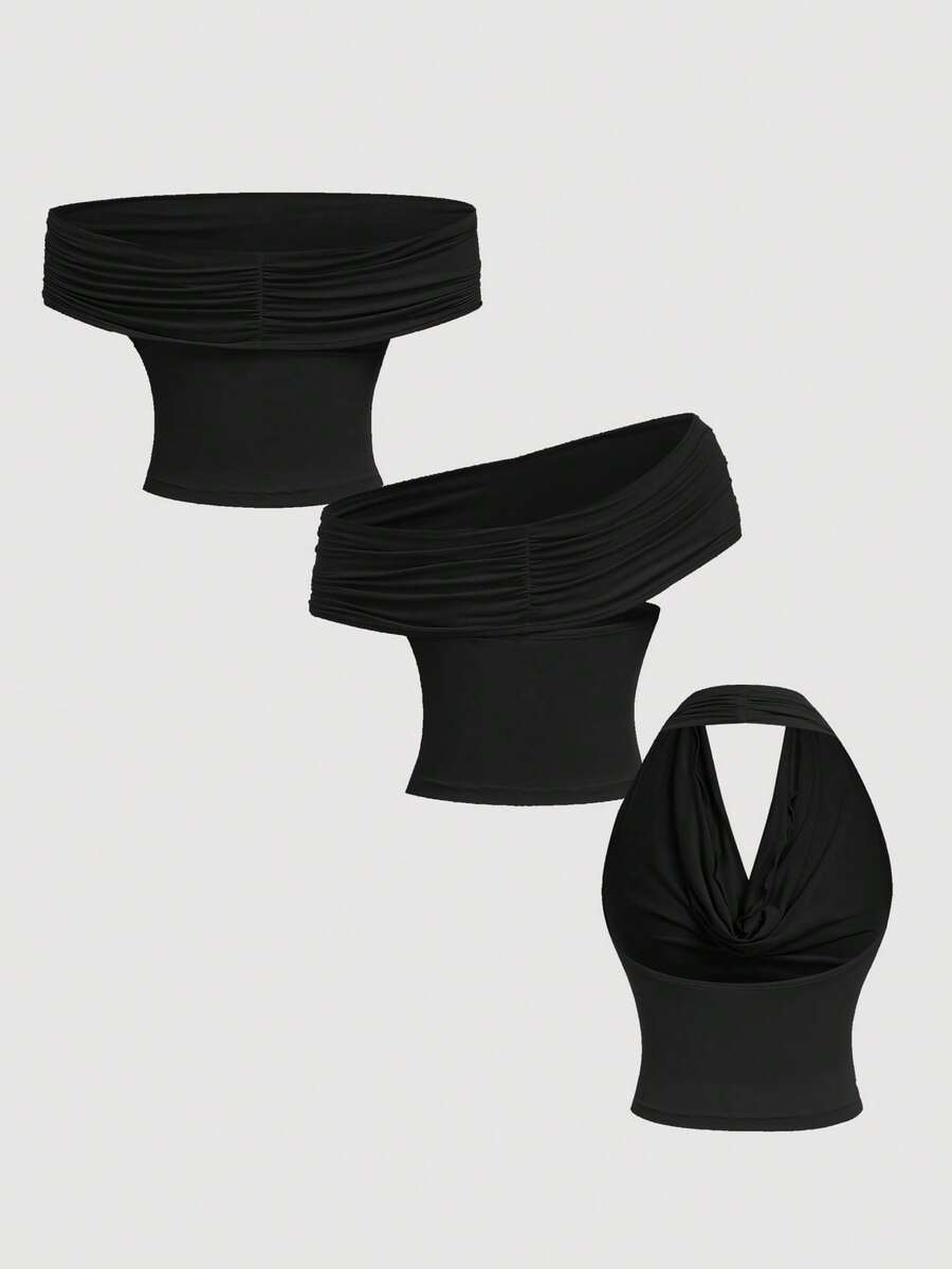 SHEIN MOD 3-Way Wear Women's Casual Solid Color Slim Fit Top For Summer, Cowl Neck Top, Off The Shoulder Top, Aesthetic Tops,Festival,Country,Beach Vacation Wear,Tea Party ,Modest ,Prom Top,Cute Tops Strapless Shirts Long Tube Tops Tube Tops Women Tube Top Pack,Winter ,Thanksgiving For Women,Sexy Tops , Summer Outfits , Spring/Summer , Spring Break Outfits , Carnival Costume1