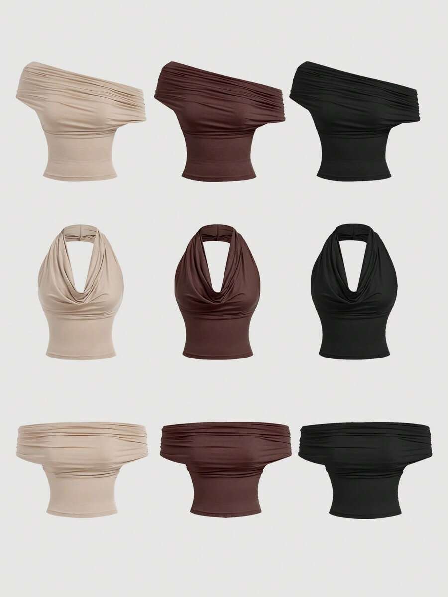 SHEIN MOD 3-Way Wear Women's Casual Solid Color Slim Fit Top For Summer, Cowl Neck Top, Off The Shoulder Top, Aesthetic Tops,Festival,Country,Beach Vacation Wear,Tea Party ,Modest ,Prom Top,Cute Tops Strapless Shirts Long Tube Tops Tube Tops Women Tube Top Pack,Winter ,Thanksgiving For Women,Sexy Tops , Summer Outfits , Spring/Summer , Spring Break Outfits , Carnival Costume1