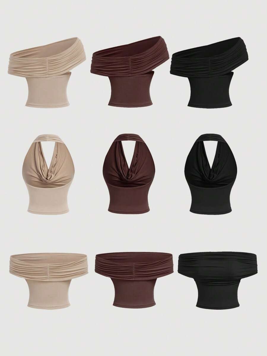SHEIN MOD 3-Way Wear Women's Casual Solid Color Slim Fit Top For Summer, Cowl Neck Top, Off The Shoulder Top, Aesthetic Tops,Festival,Country,Beach Vacation Wear,Tea Party ,Modest ,Prom Top,Cute Tops Strapless Shirts Long Tube Tops Tube Tops Women Tube Top Pack,Winter ,Thanksgiving For Women,Sexy Tops , Summer Outfits , Spring/Summer , Spring Break Outfits , Carnival Costume1