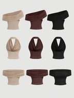 SHEIN MOD 3-Way Wear Women's Casual Solid Color Slim Fit Top For Summer, Cowl Neck Top, Off The Shoulder Top, Aesthetic Tops,Festival,Country,Beach Vacation Wear,Tea Party ,Modest ,Prom Top,Cute Tops Strapless Shirts Long Tube Tops Tube Tops Women Tube Top Pack,Winter ,Thanksgiving For Women,Sexy Tops , Summer Outfits , Spring/Summer , Spring Break Outfits , Carnival Costume1