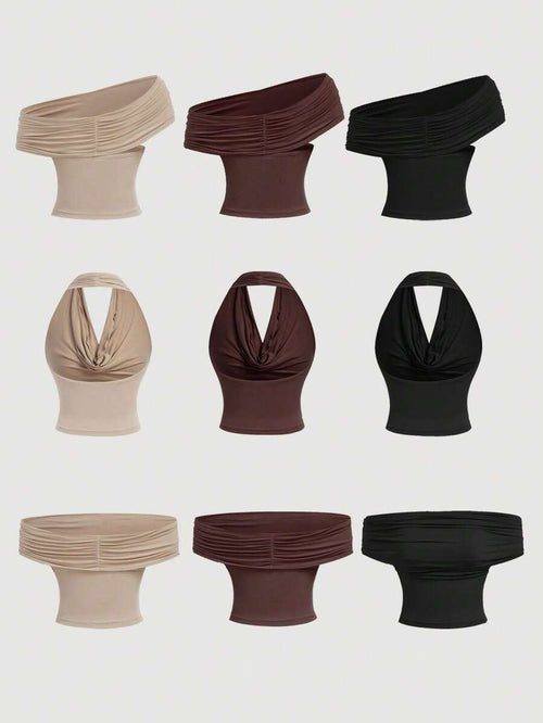 SHEIN MOD 3-Way Wear Women's Casual Solid Color Slim Fit Top For Summer, Cowl Neck Top, Off The Shoulder Top, Aesthetic Tops,Festival,Country,Beach Vacation Wear,Tea Party ,Modest ,Prom Top,Cute Tops Strapless Shirts Long Tube Tops Tube Tops Women Tube Top Pack,Winter ,Thanksgiving For Women,Sexy Tops , Summer Outfits , Spring/Summer , Spring Break Outfits , Carnival Costume1
