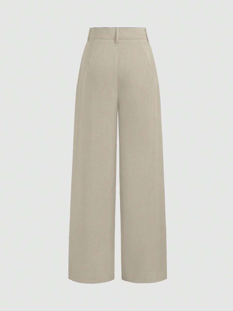 Vela Rue Minimalist Design Jumpsuit Pants, Hook & Zipper Closure, Thin Solid Green Straight Leg Trousers, Flattering Wide Leg, Fashionable All Season
