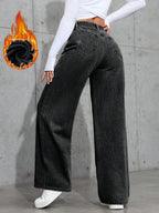 SHEIN ICON Casual Relaxed-Fit High-Waist Straight Leg Denim Jeans