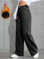 SHEIN ICON Casual Relaxed-Fit High-Waist Straight Leg Denim Jeans