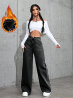 SHEIN ICON Casual Relaxed-Fit High-Waist Straight Leg Denim Jeans