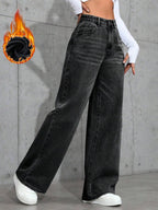 SHEIN ICON Casual Relaxed-Fit High-Waist Straight Leg Denim Jeans