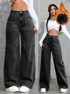 SHEIN ICON Casual Relaxed-Fit High-Waist Straight Leg Denim Jeans